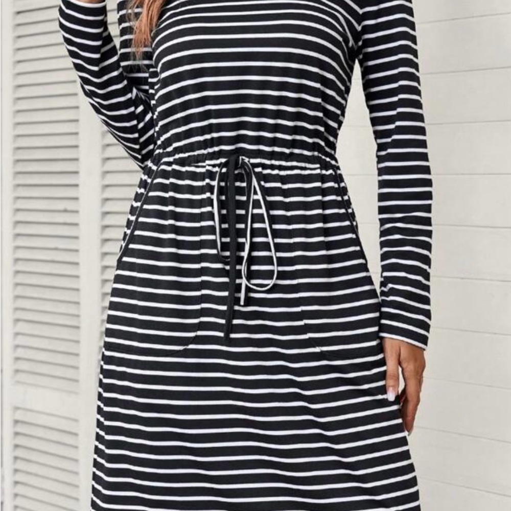 Gray and White Striped Dress